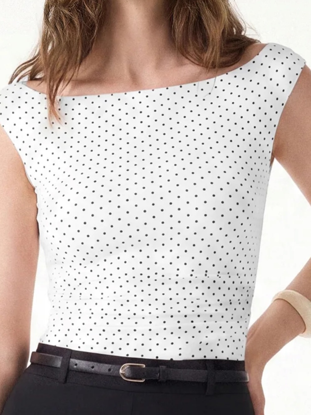 OGL Stretch Cotton Polka Dot Boatneck Ruched Bra Top White/Black Polka Dot NWT L